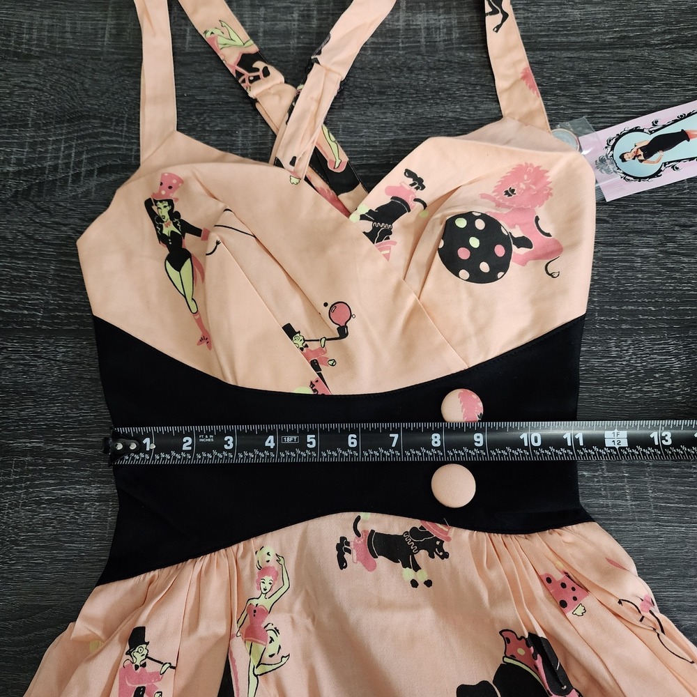 Pinup Couture Circus Dress Flare XS Pink 50s Retro Rockabilly Vanity Novelty - Picture 11 of 13